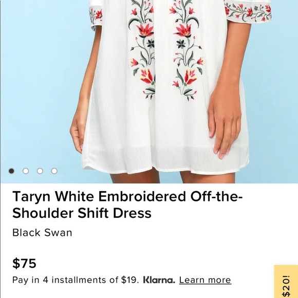 Black swam Taryn white embroidered off the shoulder shift dress SZ MD - Picture 2 of 8